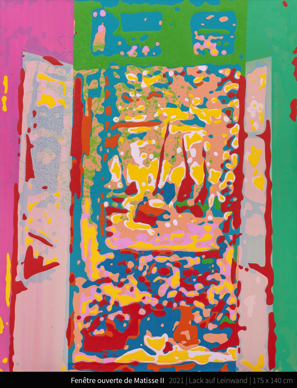 Fenêtre ouverte de Matisse II - The artist Henri Matisse continuously developed the motif of the window as an interface between the inner and outer realms throughout his life. It plays a key role in his work, not least because the colors of nature penetrate through the window into the interior of the studio. Art historian Shirley Blum examines more than fifty works of art-beginning with the painting Studio Under the Eaves (1903) and ending with Chapel of the Rosary in Vence (1951)-to trace in detail the significance of the recurring motif in Matisse's work. In this respect, her explanations not only trace the development of his window paintings, but at the same time open up an overview of the stages of this artist who created some of the most innovative abstract paintings of the 20th century. Fauvism is assigned to a style of painting in art history. It arose from a movement within the French avant-garde at the beginning of the 20th century. Fauvism forms the first movement of classical modernism. The main representatives of the initially reviled movement were Henri Matisse, André Derain and Maurice de Vlaminck. They were joined by Raoul Dufy, Albert Marquet, Kees van Dongen, Othon Friesz, and Georges Braque.[1][2] Some art historians also include Henri Manguin, Charles Camoin, Jean Puy, and Louis Valtat among the Fauves, and, according to more recent trends, Georges Rouault.[3] In the Fauvist paintings, the coloring was no longer intended to serve the illusionistic representation of an object. The painterly statement arose from the harmony of the color surfaces. Typical for most of the works are their bright colors. However, considerations of the representation of space are just as essential to the composition of the painting.[4][1] The roots of Fauvism stem from Impressionism, but the goal was to counteract the fleeting nature of Impressionist paintings in order to give the work more duration (French durée). Fauvism did not have its own theory or manifesto. According to a more recent view, Fauvism had similarities with Expressionism.