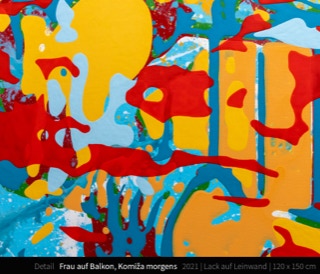 Frau auf Balkon, Komiža morgens - Detail